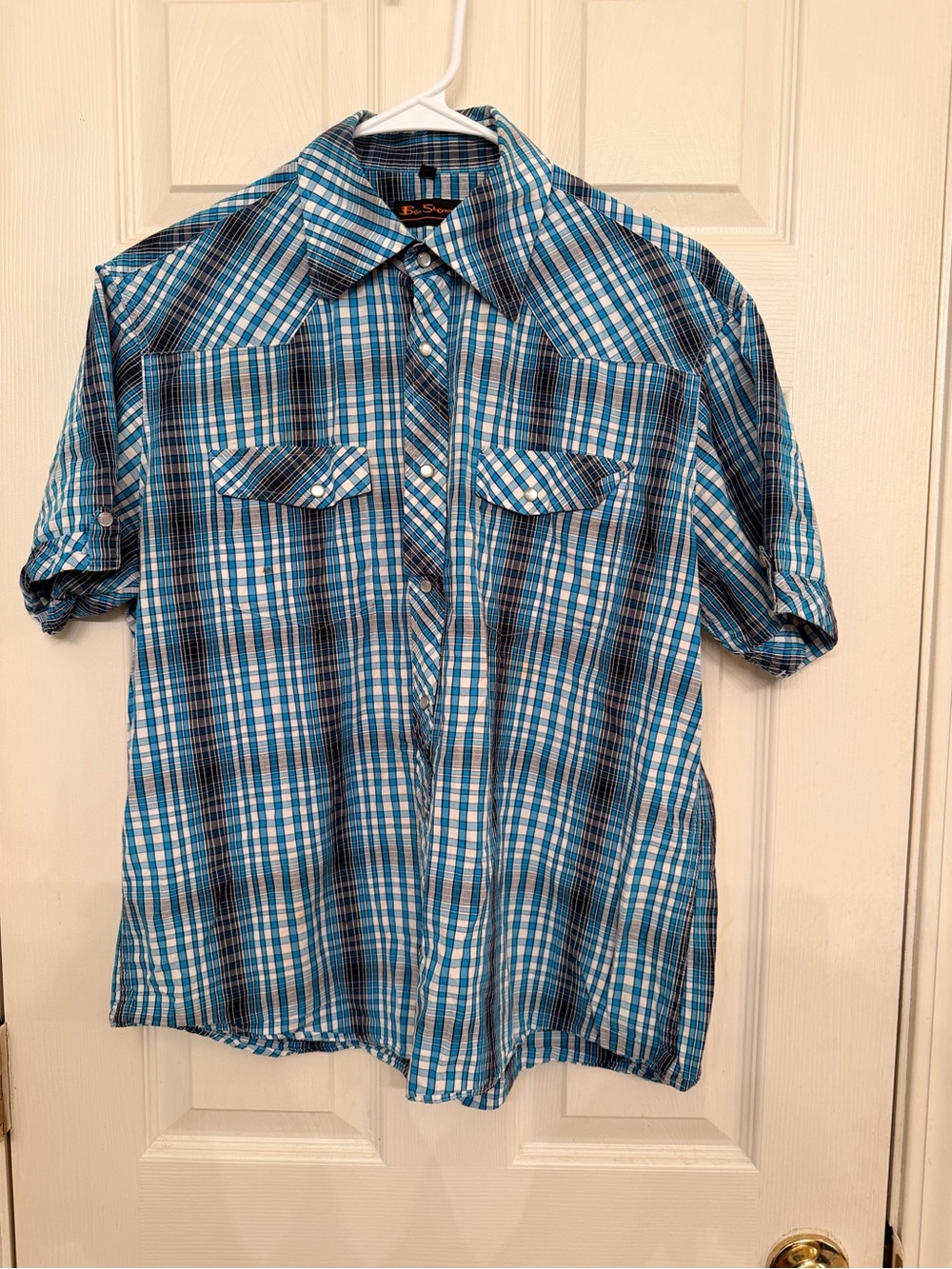 Ben Sherman Blue Plaid Short-Sleeve Button-Up Shirt